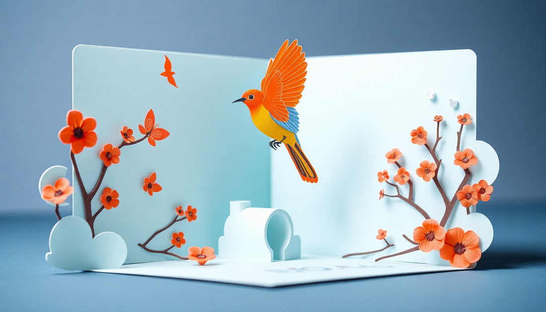 Die Kunst des Papiers: So entstehen unsere handgefertigten 3D Pop-Up Karte mit Kolibri